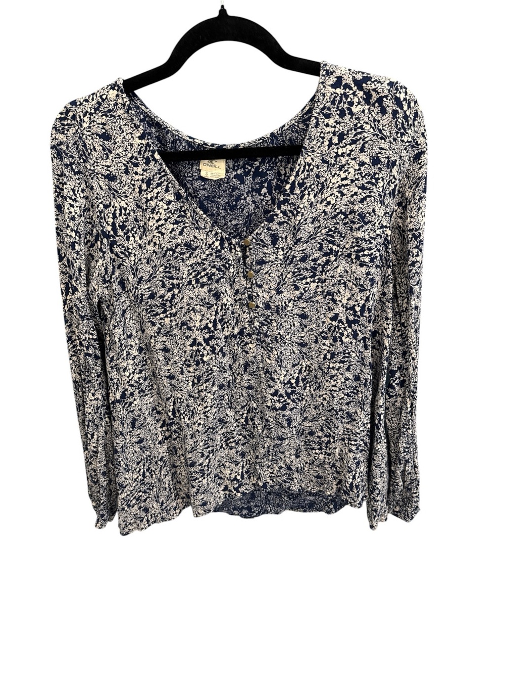 O'Neill Navy and White Floral V-Neck Long Sleeve Top